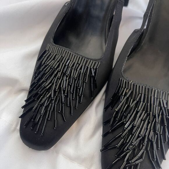 Vintage‎ 90s Apostrophe Lulu Pointed Toe Beaded Slingback Heels - Picture 1 of 15